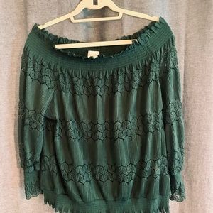 Off the shoulder lace forest green/emerald top